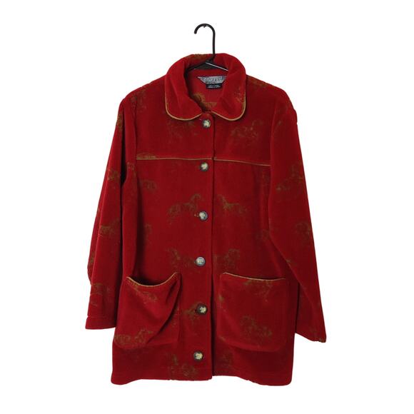 Vintage Tsunami Red Equestrian Horse Fleece Sherpa Chore Coat Barn Jacket Medium - Picture 1 of 10